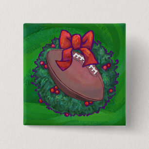 Football in kerstmis: groen vierkante button 5,1 cm