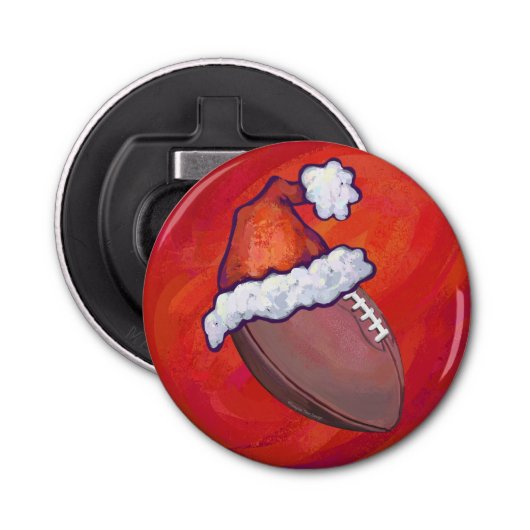 Football in Santa Hat op rood Button Flesopener (Voorkant)