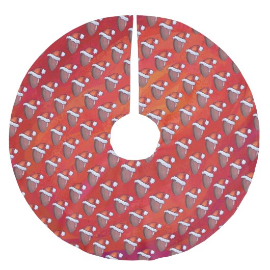 Football in Santa Hat op rood Kerstboom Rok (Voorkant)