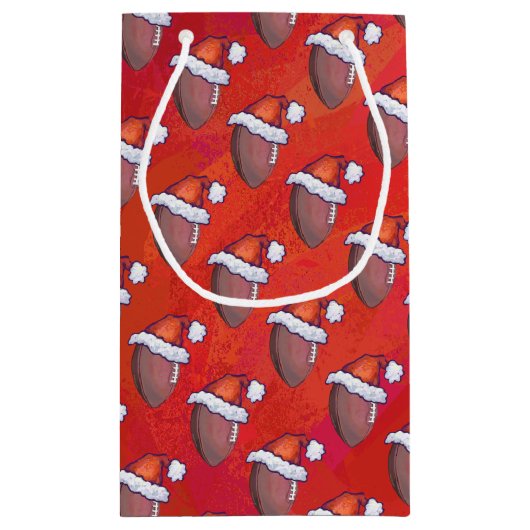 Football in Santa Hat op rood Klein Cadeauzakje (Achterkant)