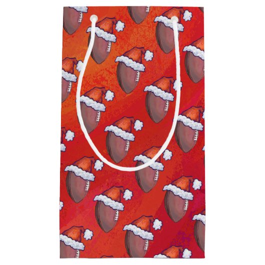 Football in Santa Hat op rood Klein Cadeauzakje (Voorkant)
