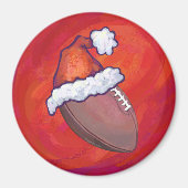 Football in Santa Hat op rood Magneet (Voorkant)