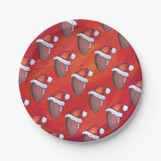 Football in Santa Hat op rood Papieren Bordje (Voorkant)