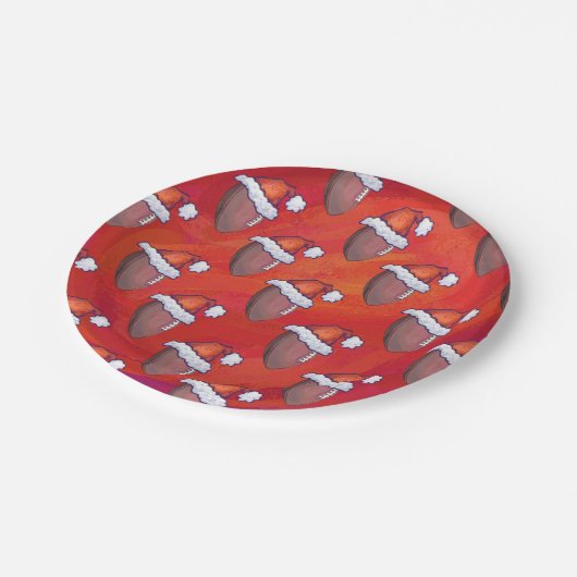 Football in Santa Hat op rood Papieren Bordje (Gekanteld)