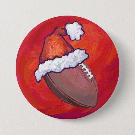 Football in Santa Hat op rood Ronde Button 7,6 Cm (Voorkant)