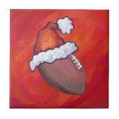 Football in Santa Hat op rood Tegeltje (Voorkant)