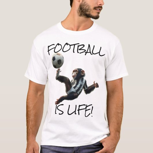 'Football is leven' Chimp Voetbal T-shirt (Voorkant)