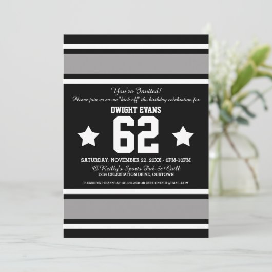 Football Jersey Black|Silver Party-uitnodigingen Kaart (Staand voorkant)