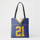 Football Jersey, blauw, naam en nummer Sjabloon Tote Bag (Voorkant)