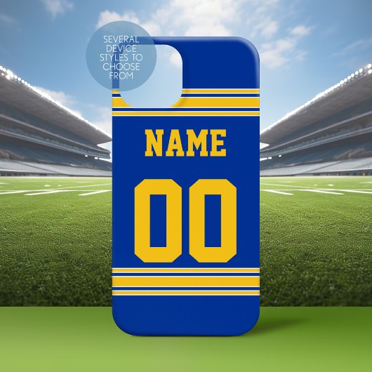 Football Jersey Blue met Yellow Name Number Case-Mate iPhone Case