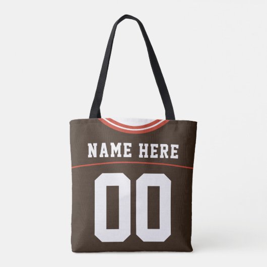 Football Jersey, bruin, naam & nummer Sjabloon Tote Bag (Achterkant)