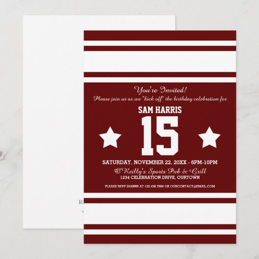 Football Jersey Burgundy|Uitnodigingen van de Witt Kaart (Voorkant / Achterkant)
