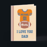 Football Jersey Card, Vaderdag Birthday Kaart<br><div class="desc">Zeg papa dat je van hem houdt met dit leuke footballs jersey wenskaart voor papa. Maakt een geweldige Vaderdag-Kaart of verjaardagskaart voor elke vader die van football houdt. Pas eenvoudig de naam, het nummer op de trui en de tekst 'I love you dad' aan! Bezoek onze winkel voor een selectie...</div>