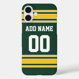 Football Jersey Green Gold Custom Name Number iPhone 16 Plus Hoesje