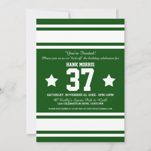 Football Jersey Green|White Party-uitnodigingen Kaart (Voorkant)