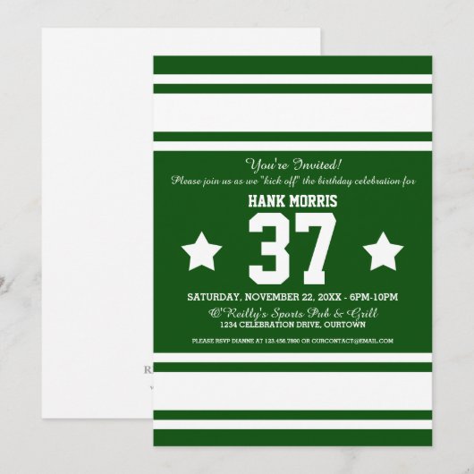 Football Jersey Green|White Party-uitnodigingen Kaart (Voorkant / Achterkant)
