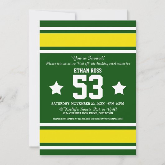 Football Jersey Green|Yellow Party Invitations Kaart (Voorkant)