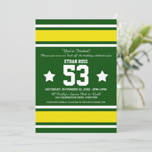 Football Jersey Green|Yellow Party Invitations Kaart (Staand voorkant)