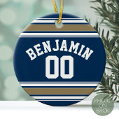 Football Jersey Navy Blue Gold Stripes Name Number Keramisch Ornament