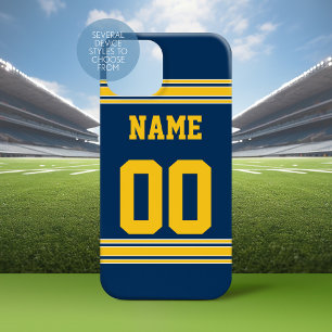 Football Jersey - Navy Gold Name Number iPhone 15 Case
