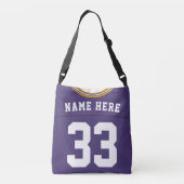 Football Jersey, Paarse aangepaste naam en nummer Crossbody Tas (Achterkant)