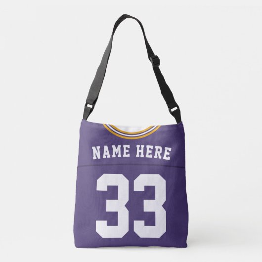 Football Jersey, Paarse aangepaste naam en nummer Crossbody Tas (Achterkant)