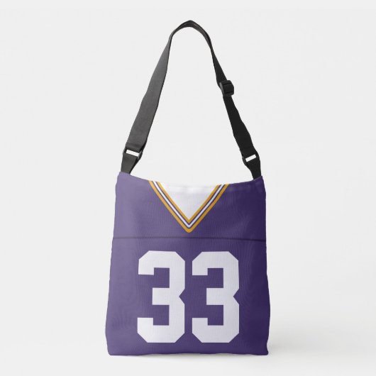 Football Jersey, Paarse aangepaste naam en nummer Crossbody Tas (Voorkant)