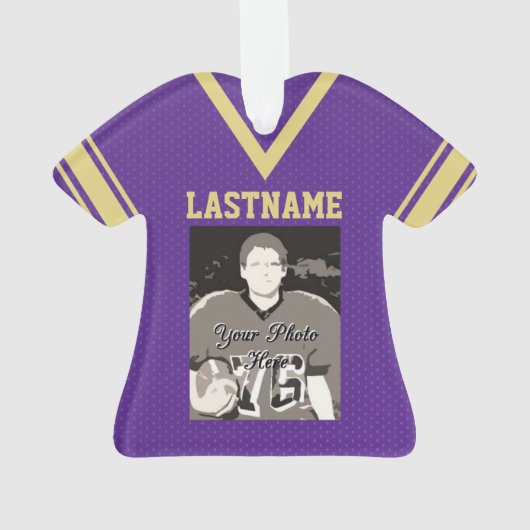 Football Jersey Paarse Gouden Uniform met Foto Ornament (achterkant)
