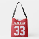 Football Jersey, rood, douanenaam en -nummer Crossbody Tas (Achterkant)
