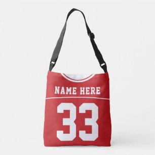 Football Jersey, rood, douanenaam en -nummer Crossbody Tas