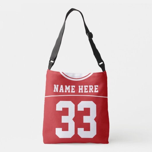 Football Jersey, rood, douanenaam en -nummer Crossbody Tas (Achterkant)
