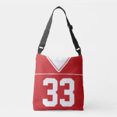 Football Jersey, rood, douanenaam en -nummer Crossbody Tas (Voorkant)
