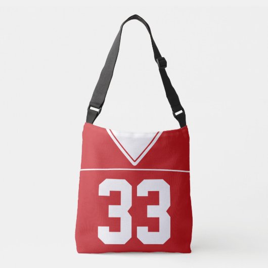 Football Jersey, rood, douanenaam en -nummer Crossbody Tas (Voorkant)