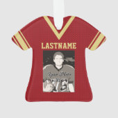 Football Jersey Rood Goud Uniform met Foto Ornament (achterkant)