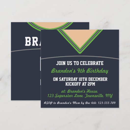 Football Jersey Thleot Party Invite Sjabloon, LAX Kaart (Voorkant / Achterkant)