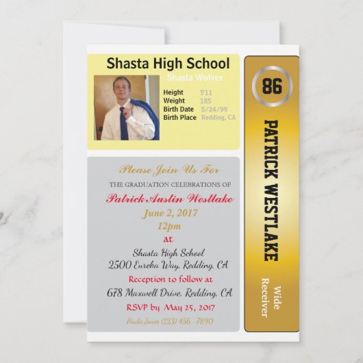 Football Kaart W / Stats Afstudeerder Uitnodiginge (Achterkant)