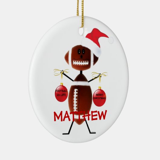 Football kerst Cartoon Keramisch Ornament (Rechts)