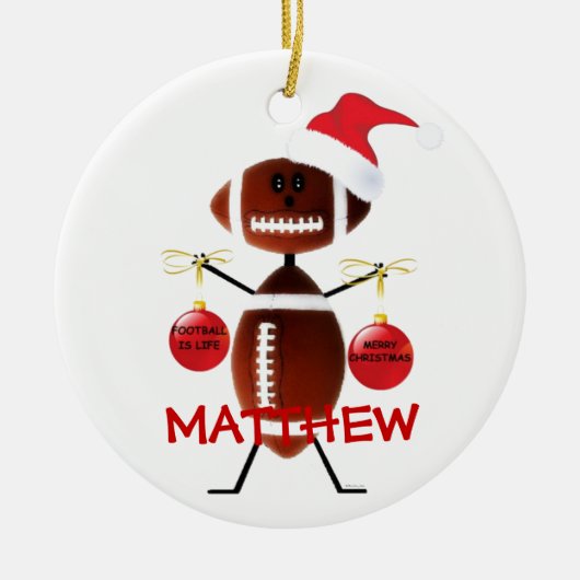 Football kerst Cartoon Keramisch Ornament (Voorkant)