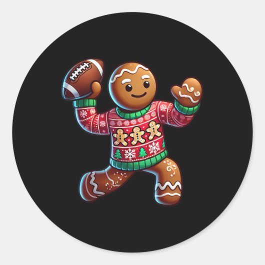 Football Kerst Gingerbread Man Football Ugly C Ronde Sticker (Voorkant)