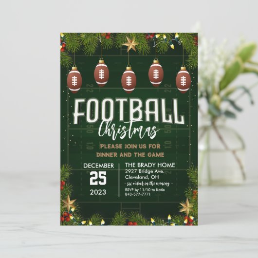 Football Kerst Party Dinner Uitnodiging (Staand voorkant)