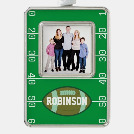 Football kerstkerst verzilverd omlijst ornament (Voorkant)