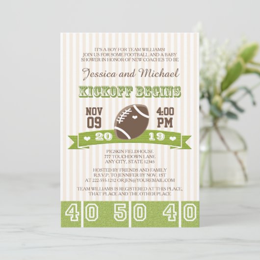 FOOTBALL KICKOFF KOPPELS BABY SHOWER KAART (Staand voorkant)