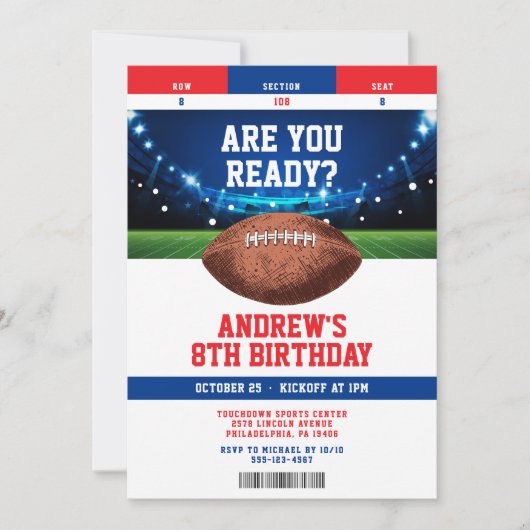 Football Kids Birthday Party Ticket Invitation Kaart (Voorkant)