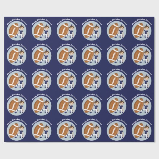 Football Kind Gepersonaliseerd Jongen Blauw Fijne  Cadeaupapier (Vlak)
