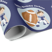 Football Kind Gepersonaliseerd Jongen Blauw Fijne  Cadeaupapier (Rol Hoek)