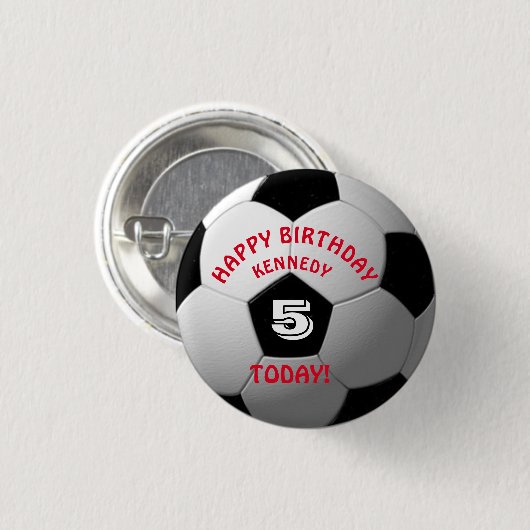 Football Kinderen Naam Birthday Button (Voorkant /achterkant)