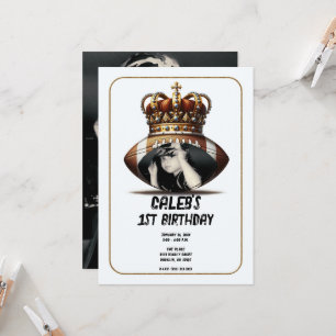 Football Koning Gouden Kroon Foto 1e Verjaardag Kaart