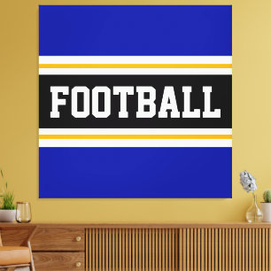 FOOTBALL Levendig Blauw Zwart Wit Geel Strepen Canvas Afdruk