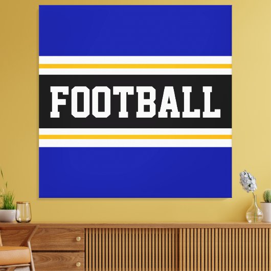 FOOTBALL Levendig Blauw Zwart Wit Geel Strepen Canvas Afdruk (Insitu (Woonkamer))