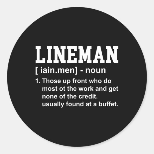 Football Lineman Definition Funny Offensive Linema Ronde Sticker (Voorkant)